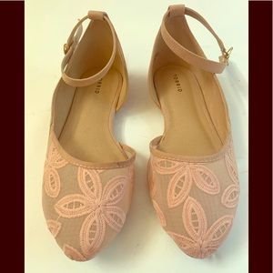 Pink Mary Jane style flats, floral design